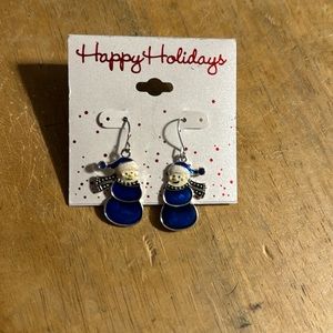 Happy Holidays Snowman Enameled Dangle Earrings